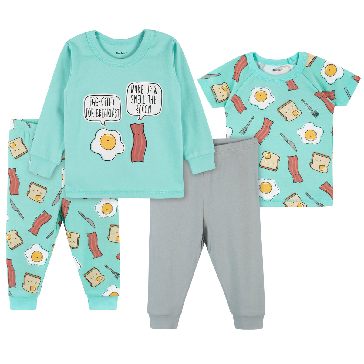 4-Piece Infant & Toddler Neutral Breakfast Snug Fit Cotton Pajamas