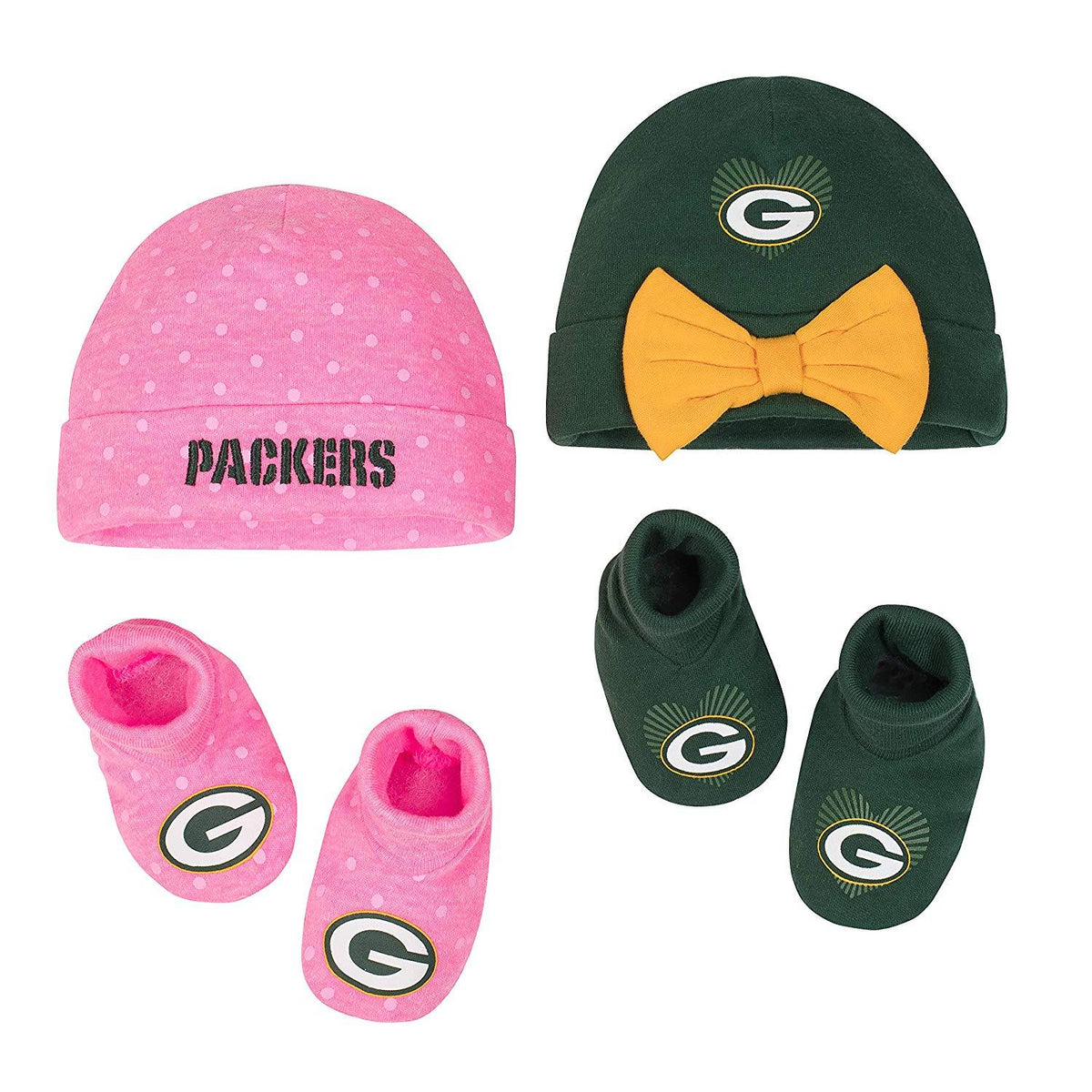 Green Bay Packers Baby 4 Piece Cap and Bootie Set