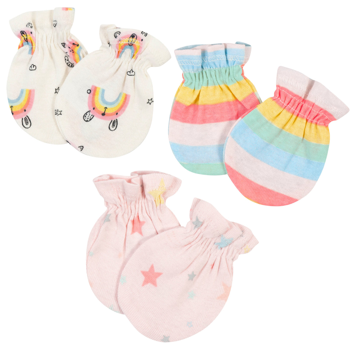 3-Pack Baby Girls Rainbow No Scratch Mittens