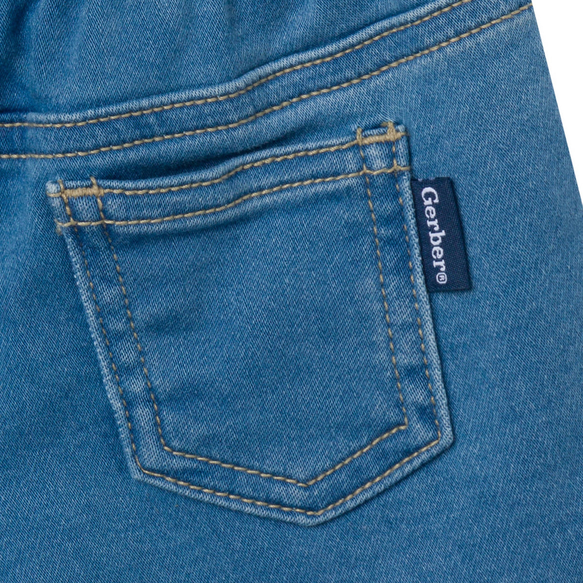 Baby & Toddler Neutral Light Wash Cuffed Denim Shorts, close-up detail 1