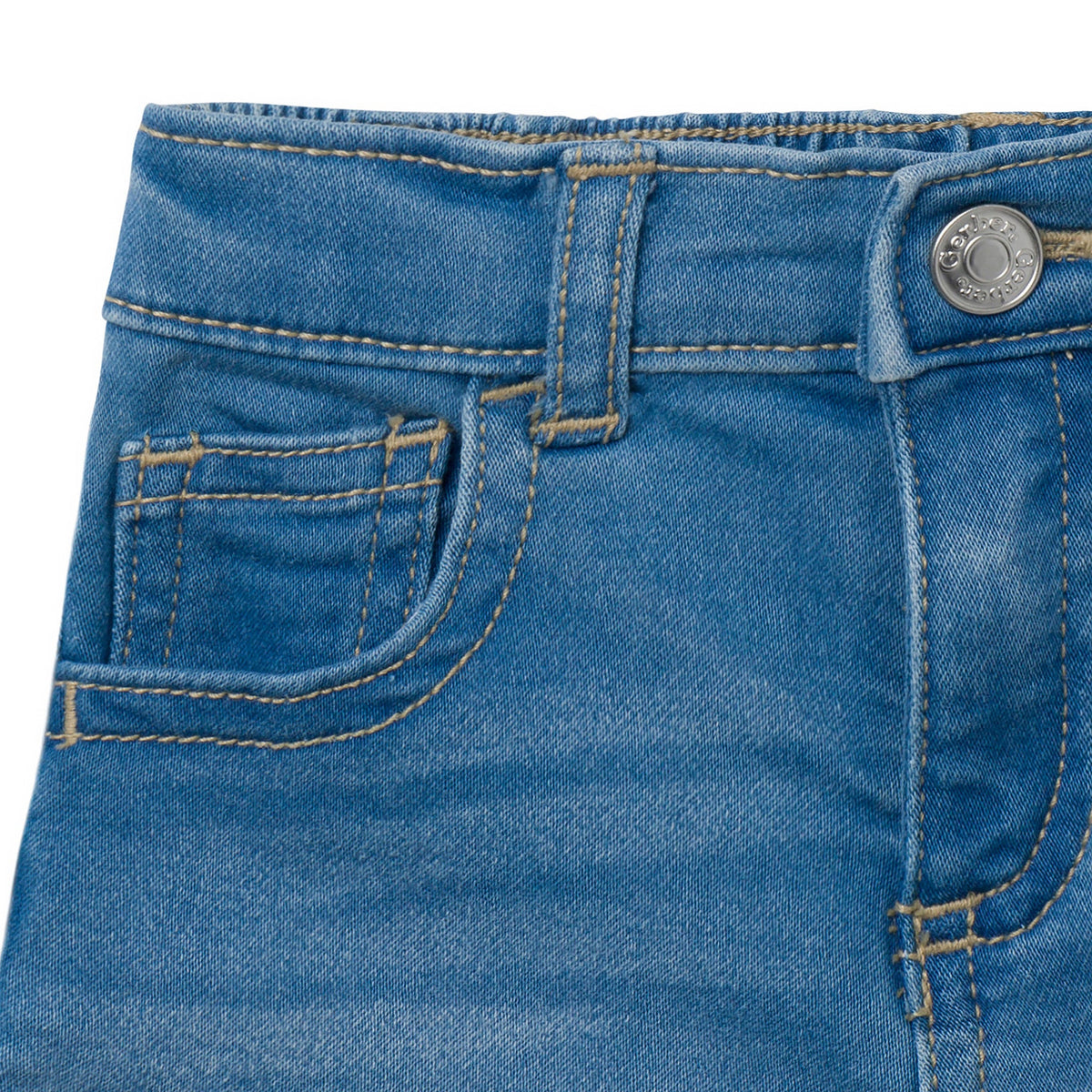 Baby & Toddler Neutral Light Wash Cuffed Denim Shorts, close-up detail 3