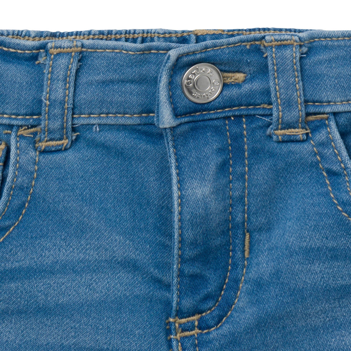 Baby & Toddler Neutral Light Wash Cuffed Denim Shorts, close-up detail 4