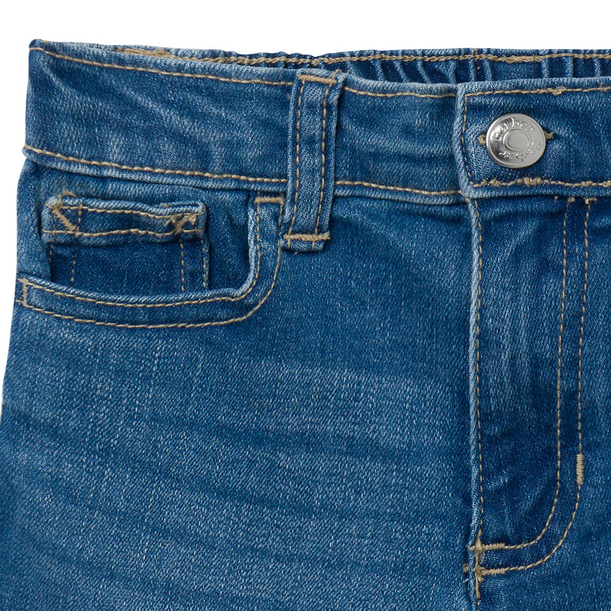 Baby & Toddler Neutral Light Wash Denim Shorts, close-up detail 2