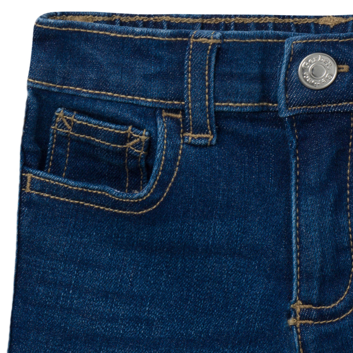 Infant & Toddler Neutral Dark Wash Denim Shorts, close-up detail 2