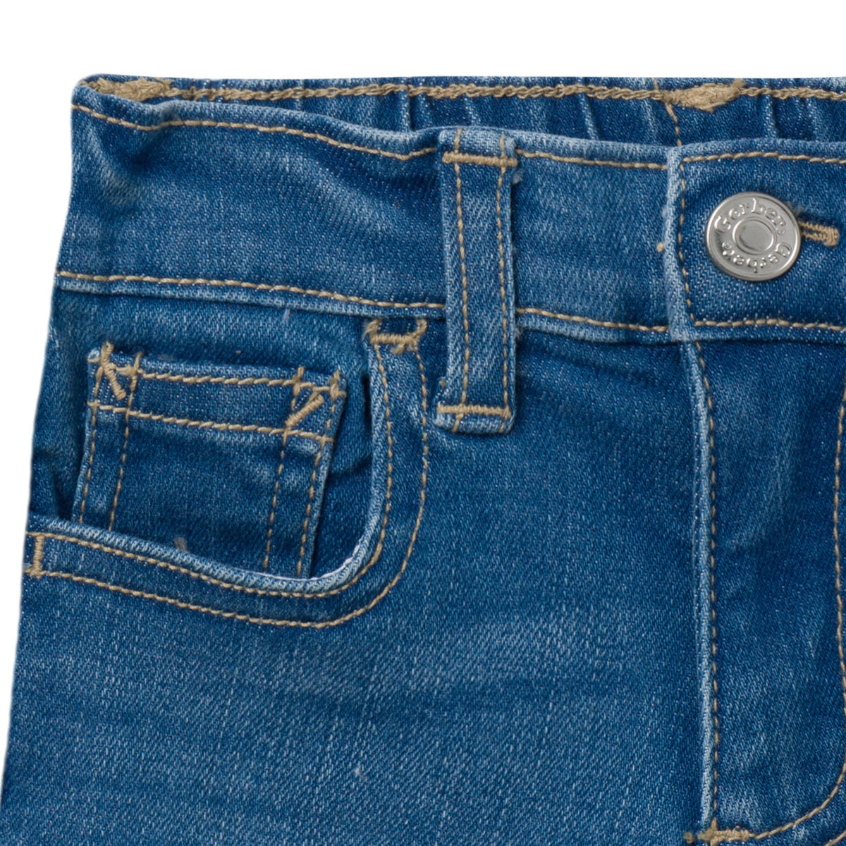 Infant & Toddler Neutral Light Wash Denim Shorts, close-up detail 3