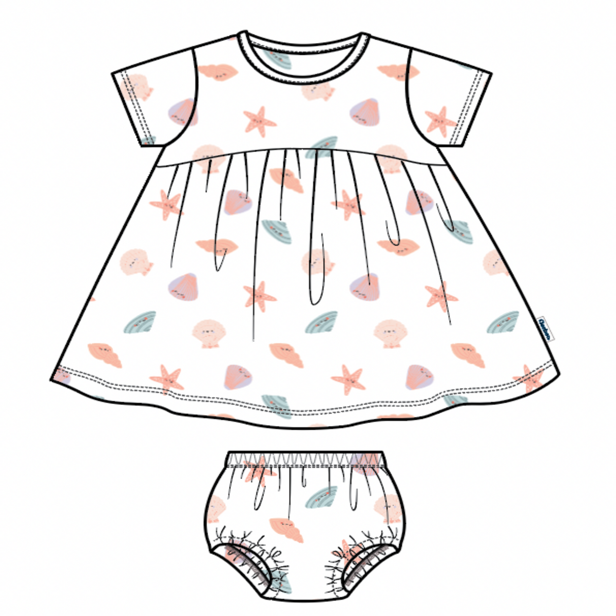 2-Piece Baby Girls She Sells Sea Shells Dress & Diaper Cover Set