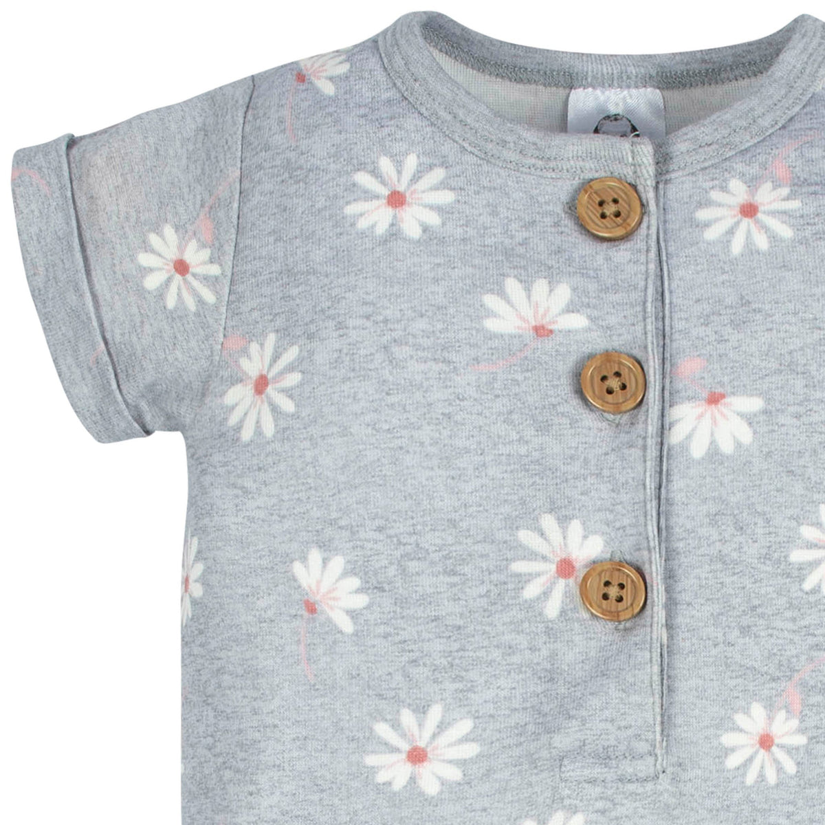 2-Pack Baby Girls Floral & Daisies Short Sleeve Rompers, close-up detail 3