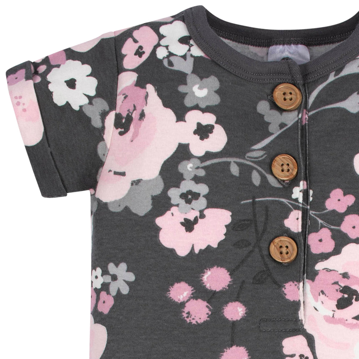 2-Pack Baby Girls Floral & Daisies Short Sleeve Rompers, close-up detail 4