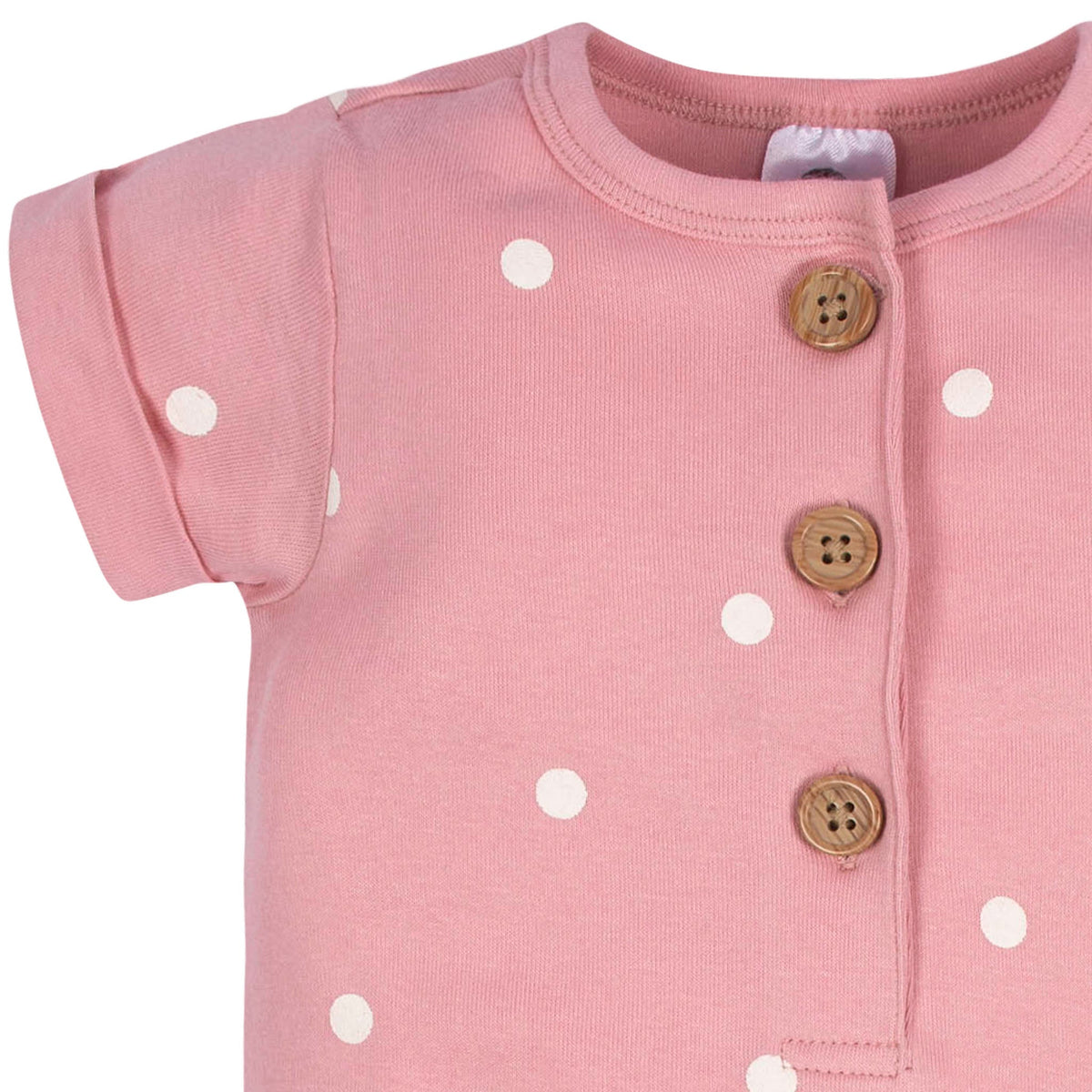 2-Pack Baby Girls Floral & Dots Short Sleeve Rompers, close-up detail 1