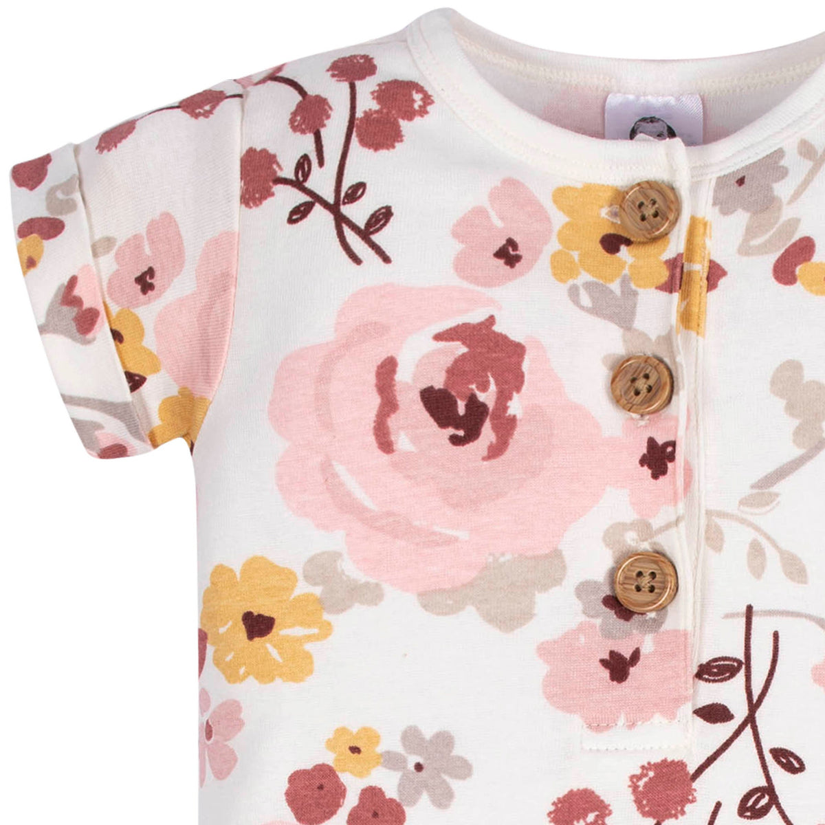 2-Pack Baby Girls Floral & Dots Short Sleeve Rompers, close-up detail 4
