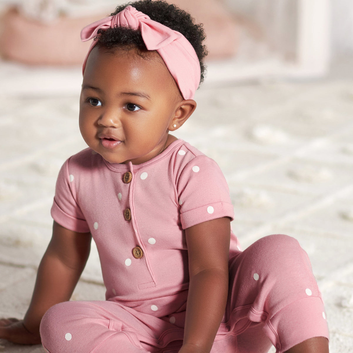 2-Pack Baby Girls Floral & Dots Short Sleeve Rompers, lifestyle photo 3