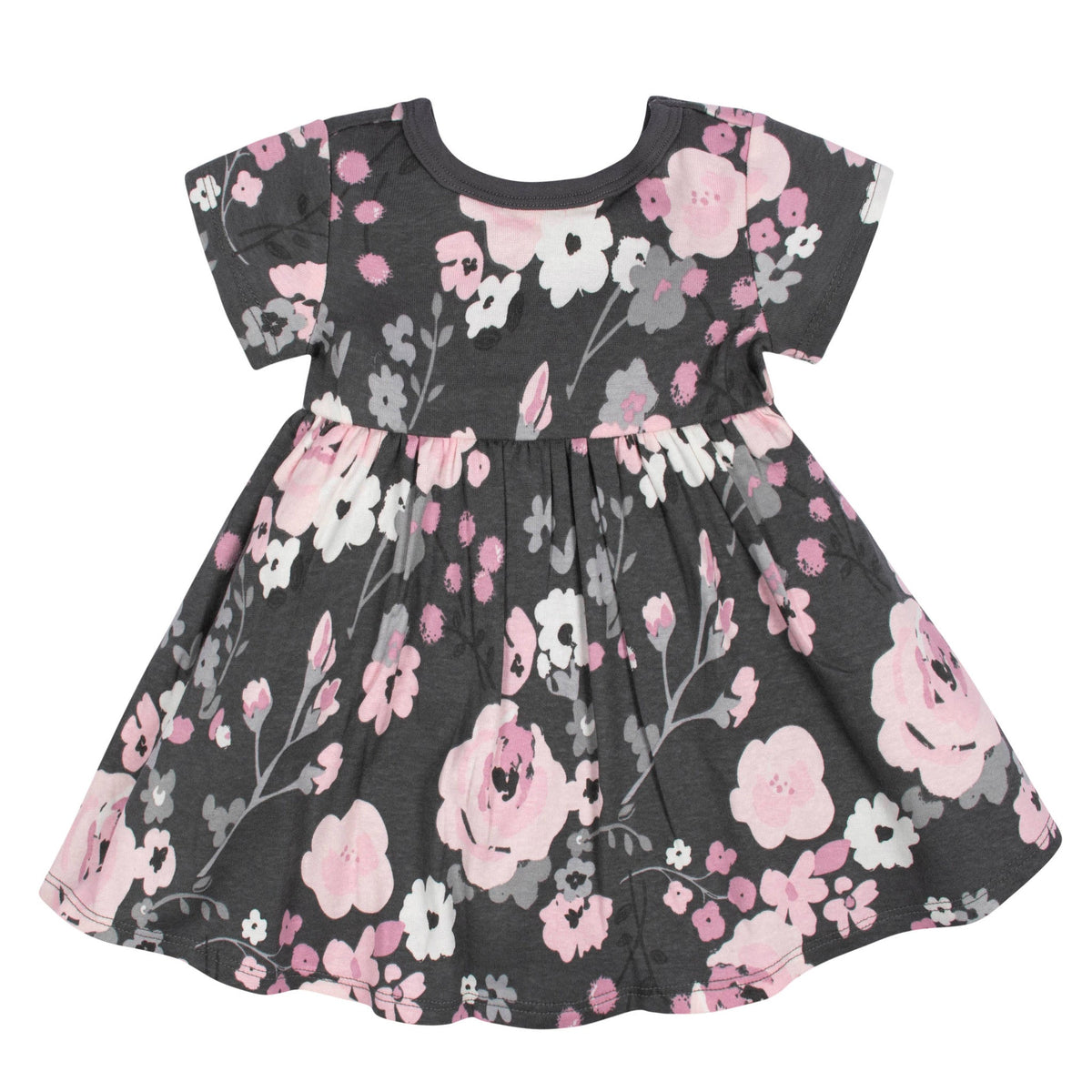 2-Pack Baby Girls Gray Floral Short Sleeve Dresses, additional view 2