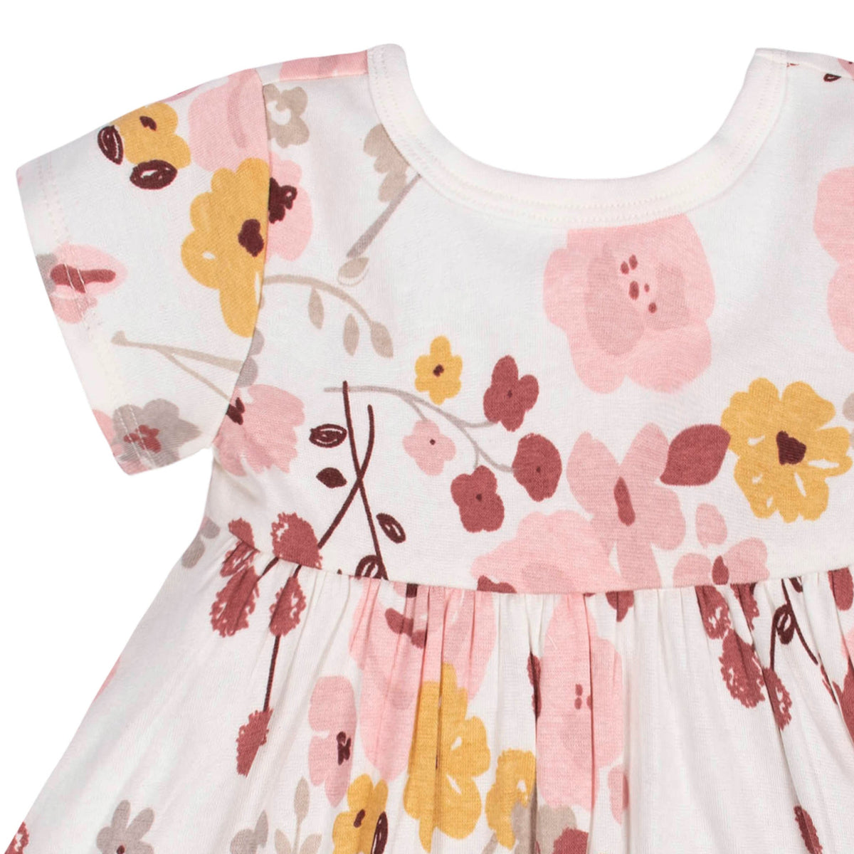 2-Pack Baby Girls Pink Floral Short Sleeve Dresses, close-up detail 3