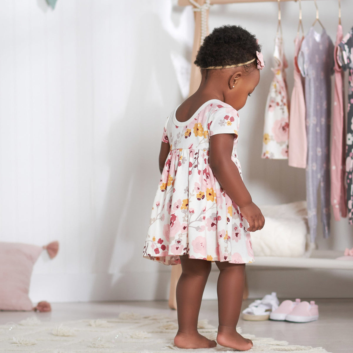 2-Pack Baby Girls Pink Floral Short Sleeve Dresses, lifestyle photo 3
