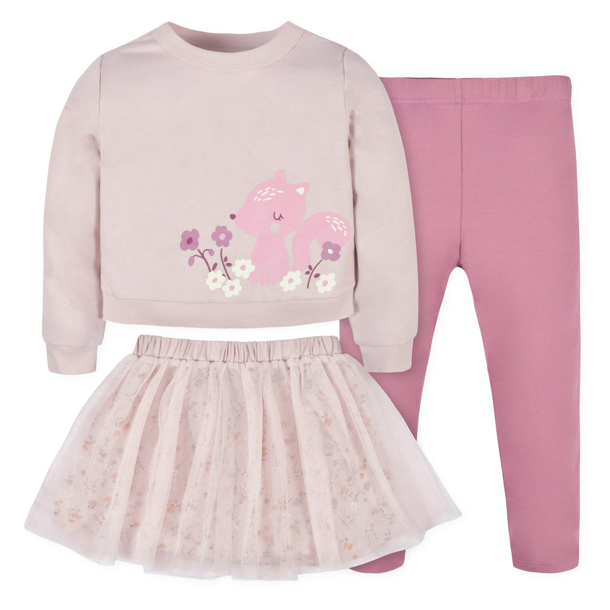 CASE of : 3-Piece Toddler Girls Woodland French Terry Top, Tulle Tutu, & Legging Set