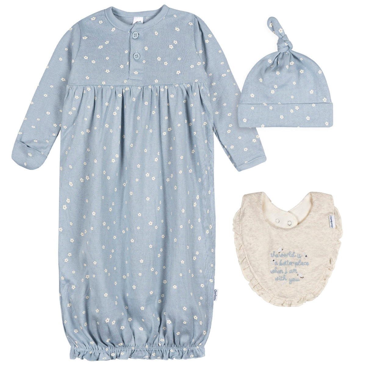 3-Piece Baby Girls Retro Floral Gown Set
