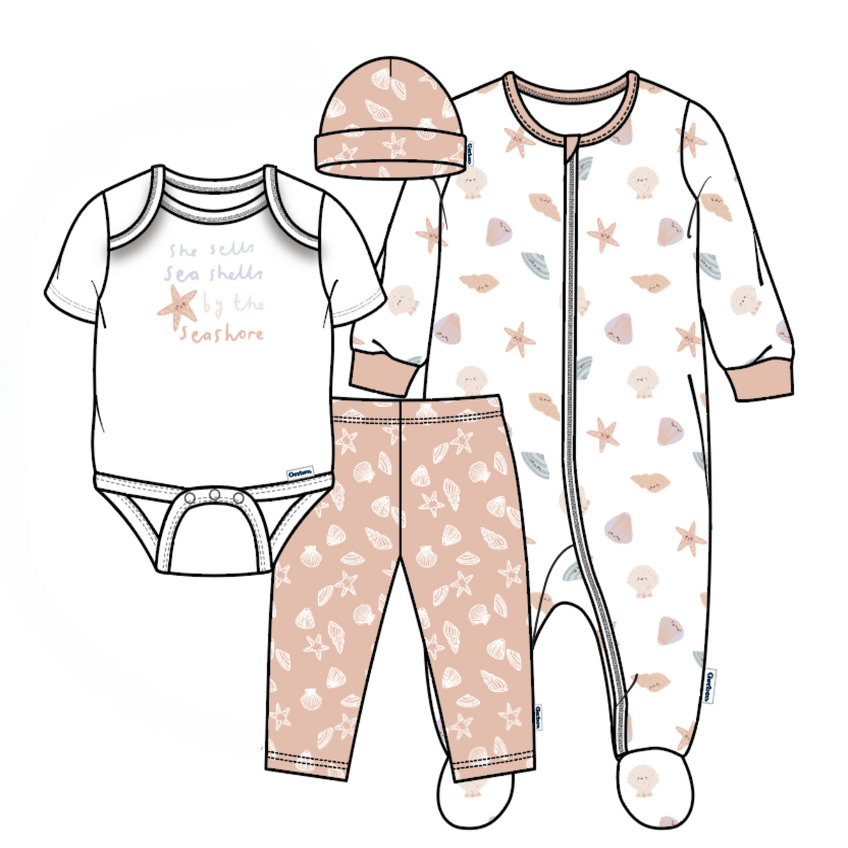 4-Piece Baby Girls Sea Shells Set