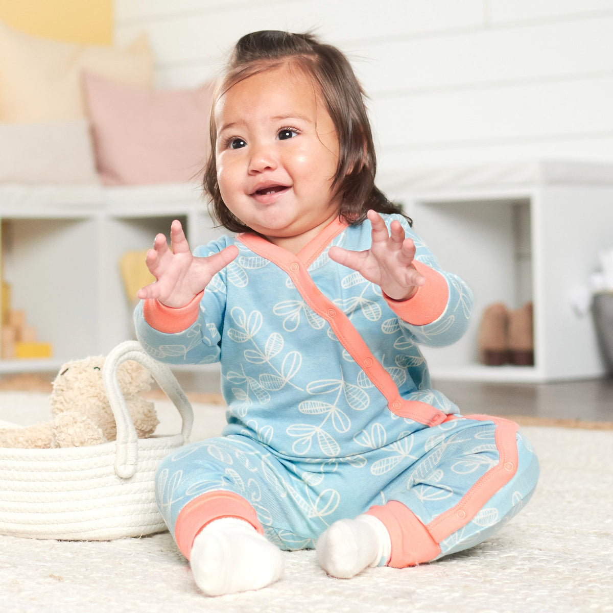 3-Piece Baby Girls Flower Pot Organic Coverall Set, lifestyle photo 1