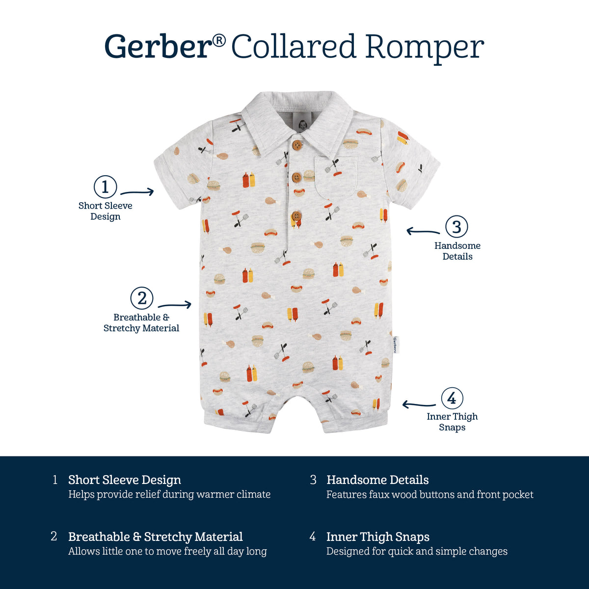 Baby Boys Barbeque Collared Romper, view 5