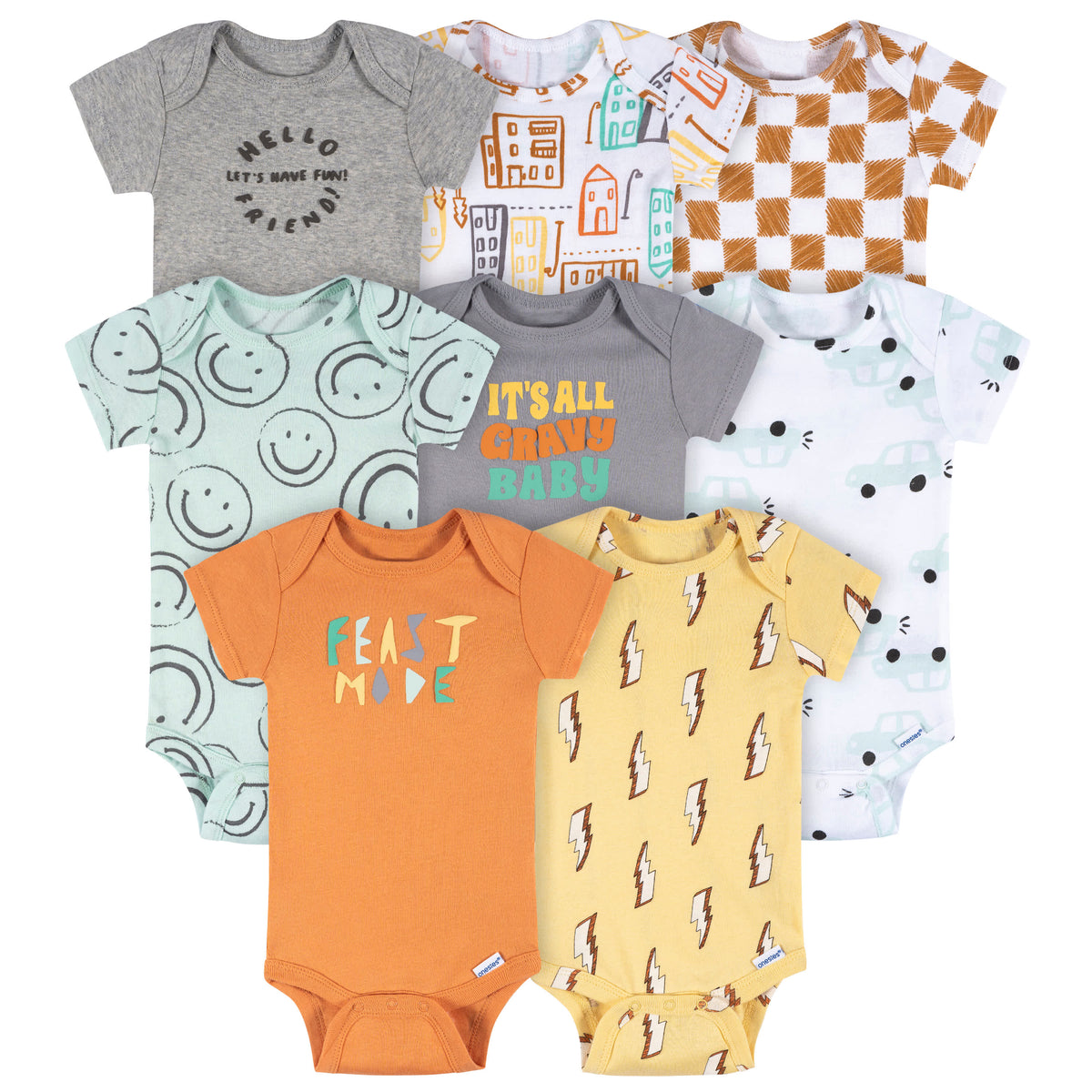 8-Pack Baby Boys Hello Friends Short Sleeve Onesies Bodysuits