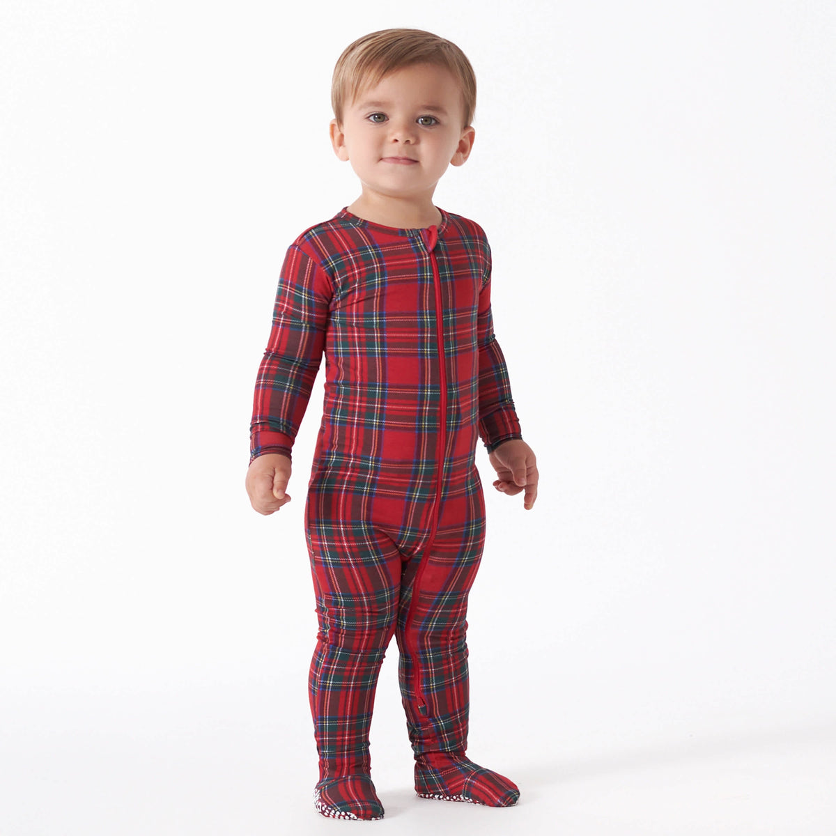 Baby Plaid About You Buttery Soft Viscose Made from Eucalyptus Snug Fit Footed Holiday Pajamas, view 4