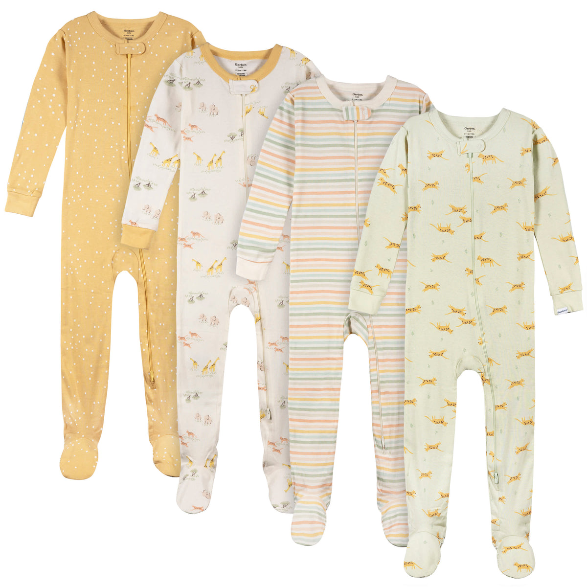 4-Pack Baby & Toddler Neutral Safari Snug-Fitting Footed Pajamas