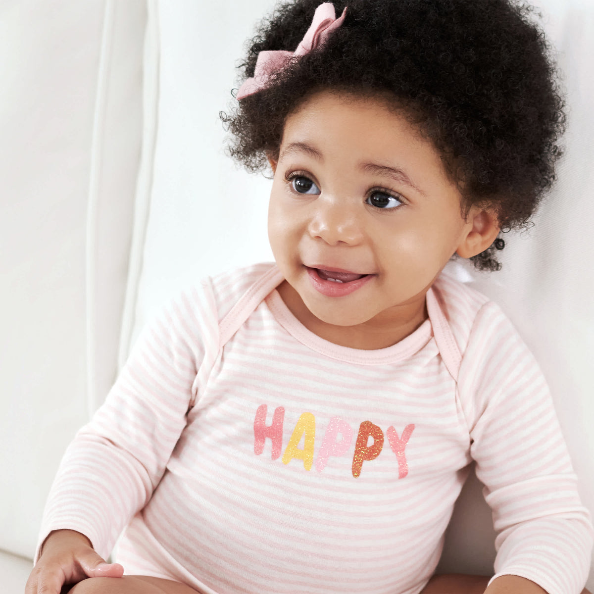 3-Pack Baby Girls Happy Long Sleeve Onesies Bodysuits, view 2