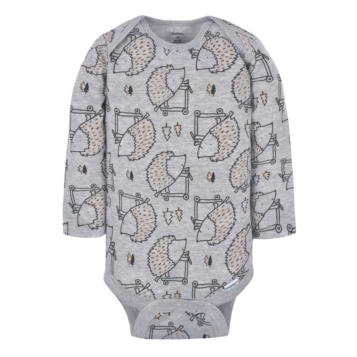 3-Pack Baby Boys Hedgehog Long Sleeve Onesies Bodysuits, view 6