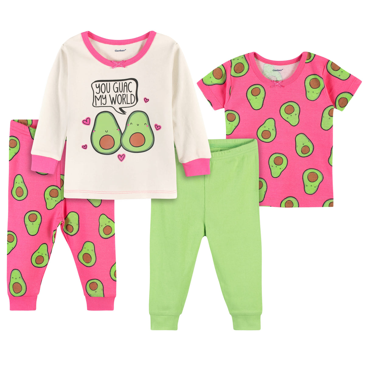 4-Piece Infant & Toddler Girls Pink Avocado Snug Fit Cotton Pajamas