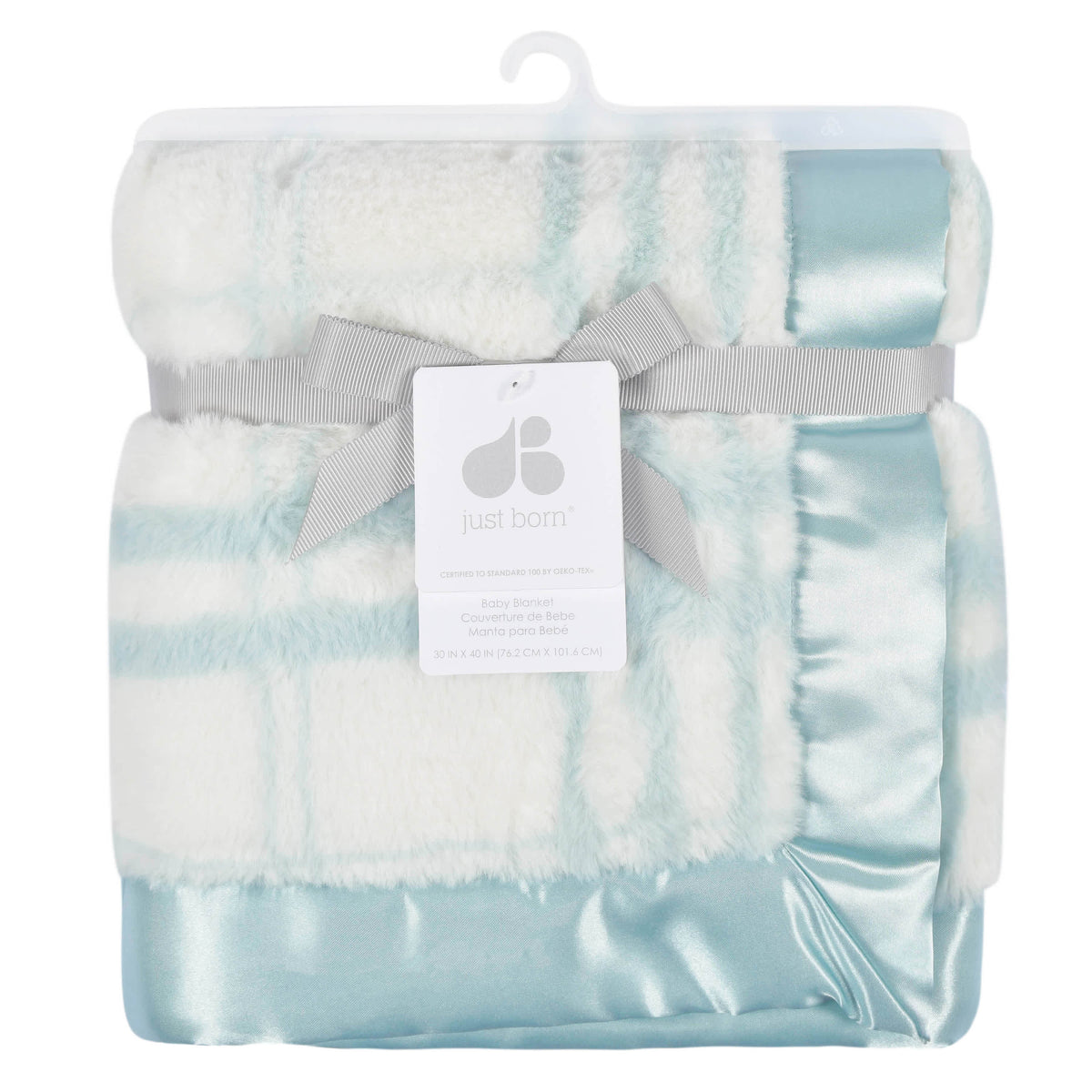 Just Born Baby Boys Blue Plaid Plush Blanket, view 2