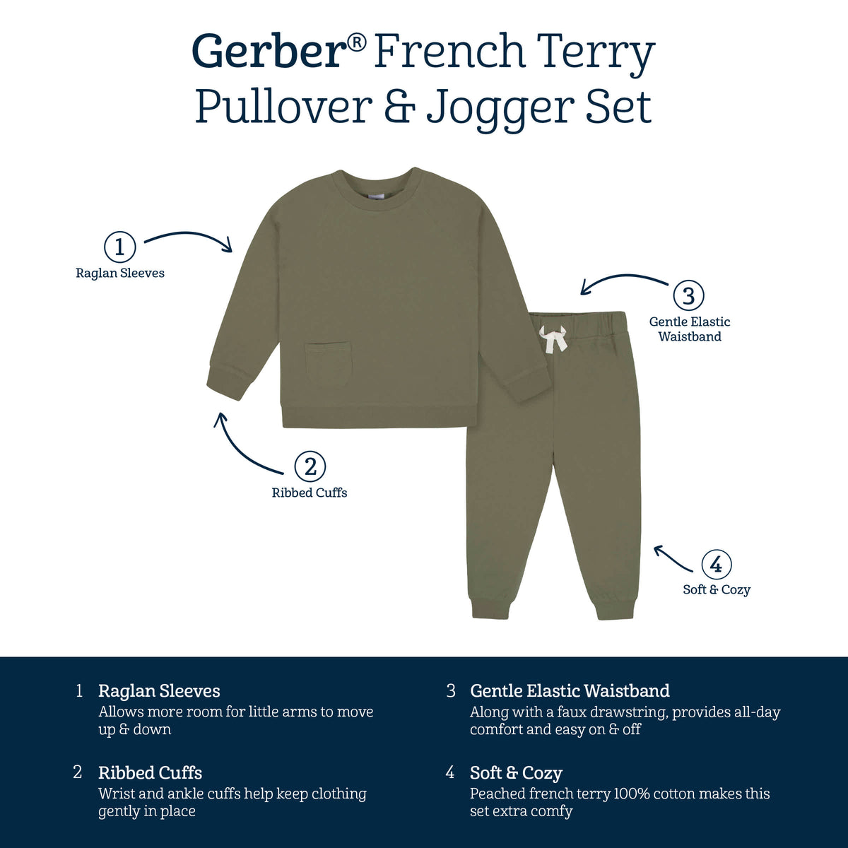 2-Piece Infant & Toddler Boys Sage Green French Terry Pullover & Jogger Set, view 6