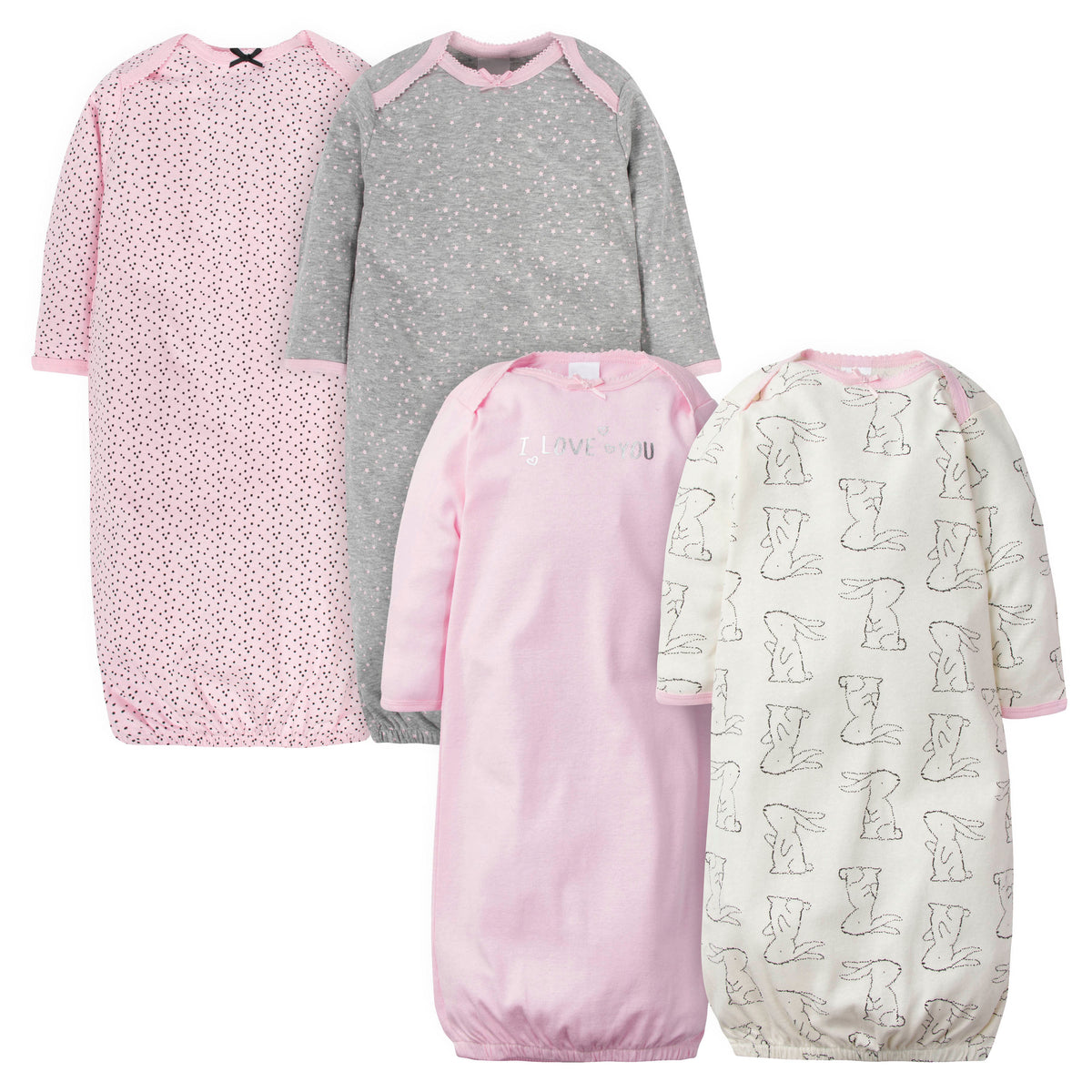 4-Pack Baby Girls Bunny Lap Shoulder Gowns