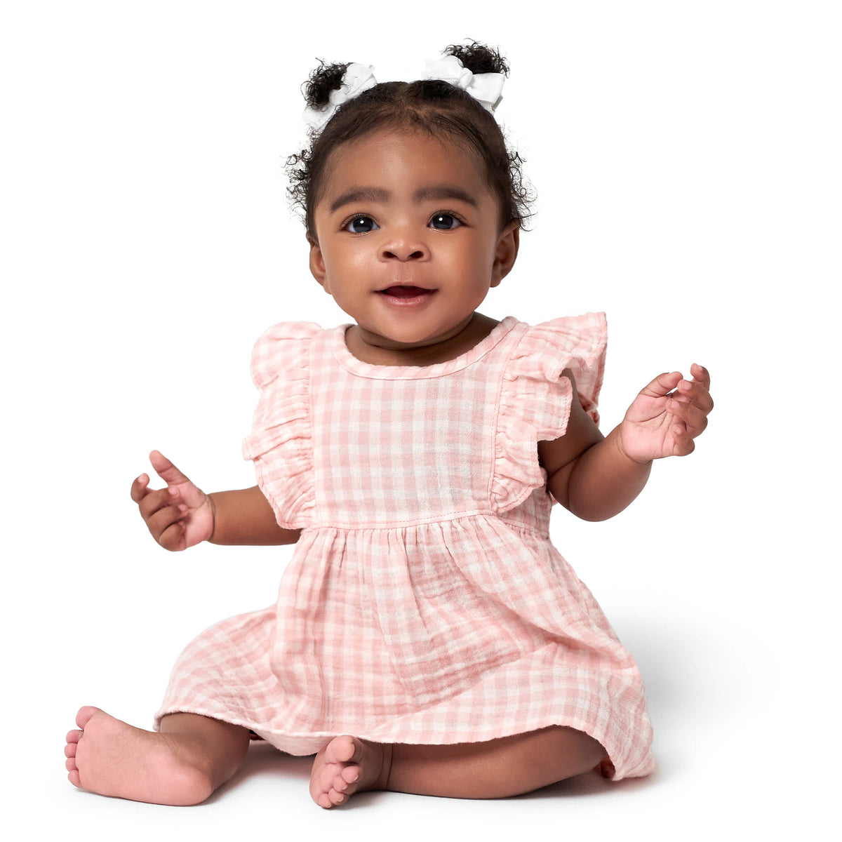 2-Piece Baby & Toddler Girls Gingham Gauze Dress & Diaper Cover Set, view 2