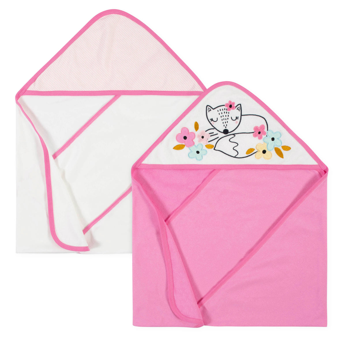 2-Pack Baby Girls Fox Hooded Towels