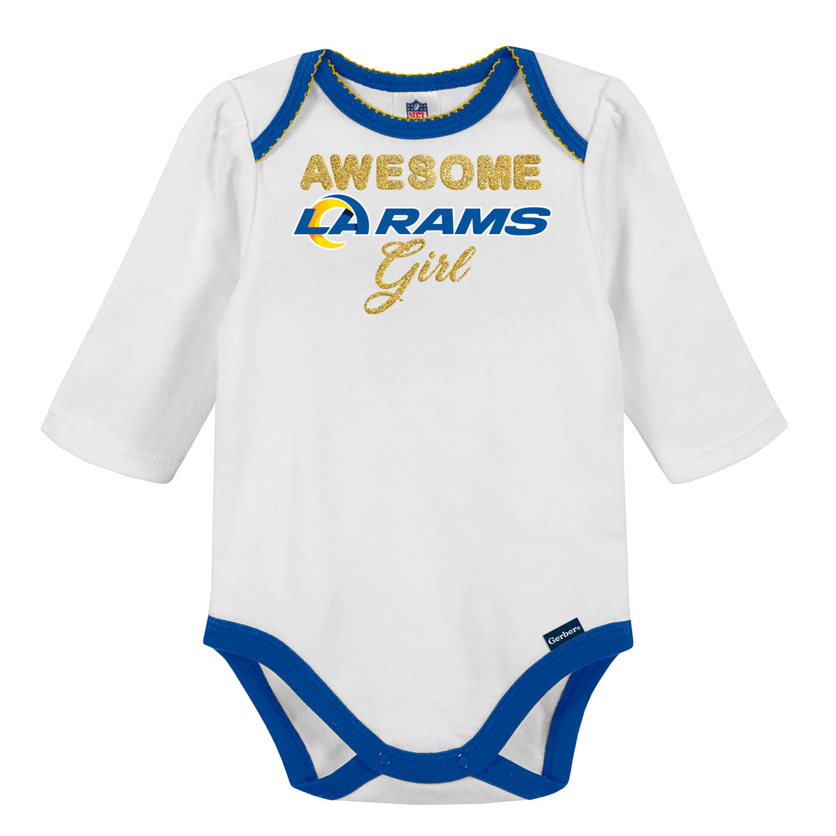 3-Piece Baby Girls Rams Bodysuit, Footed Pant, & Cap Set, view 3