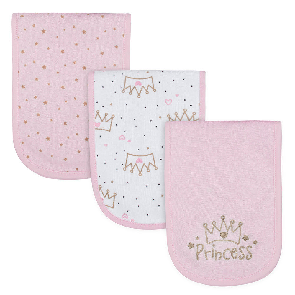 3-Pack Girls Terry Princess Burp Cloth