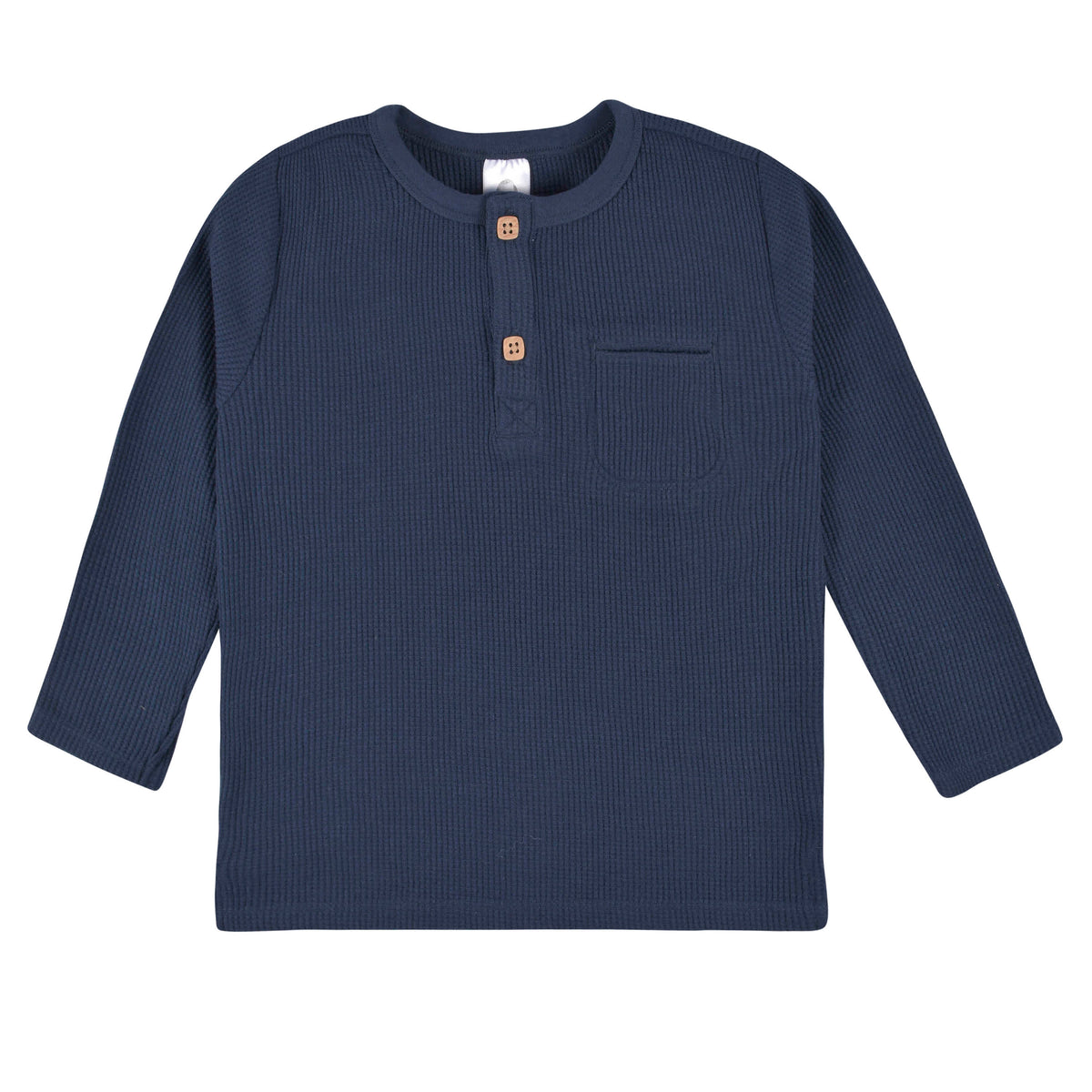 2-Pack Infant & Toddler Boys Dusty Blue & Navy Waffle Knit Henleys, view 5