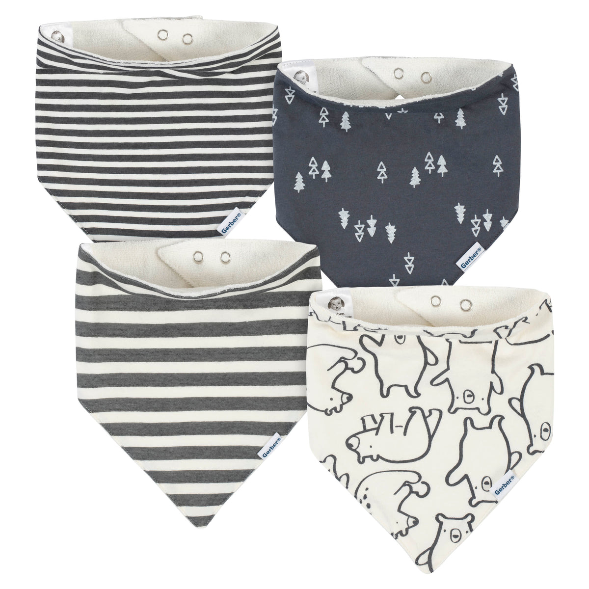 4-Pack Baby Boys Bear Bandana Bibs