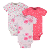 3-Pack Baby Girls Rose Floral Short Sleeve Onesies®  Bodysuits