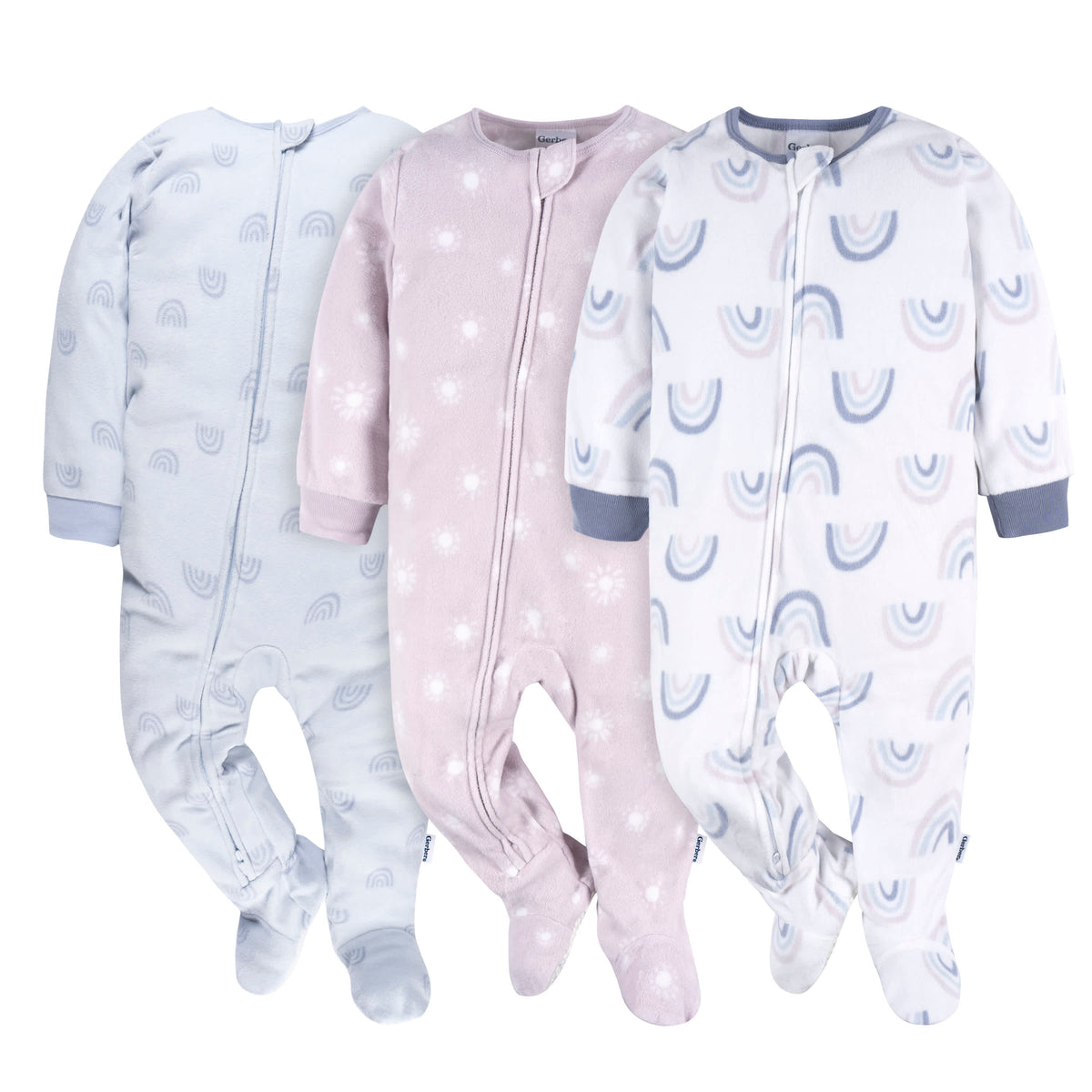 3-Pack Baby & Toddler Girls Purple Rainbows Fleece Pajamas
