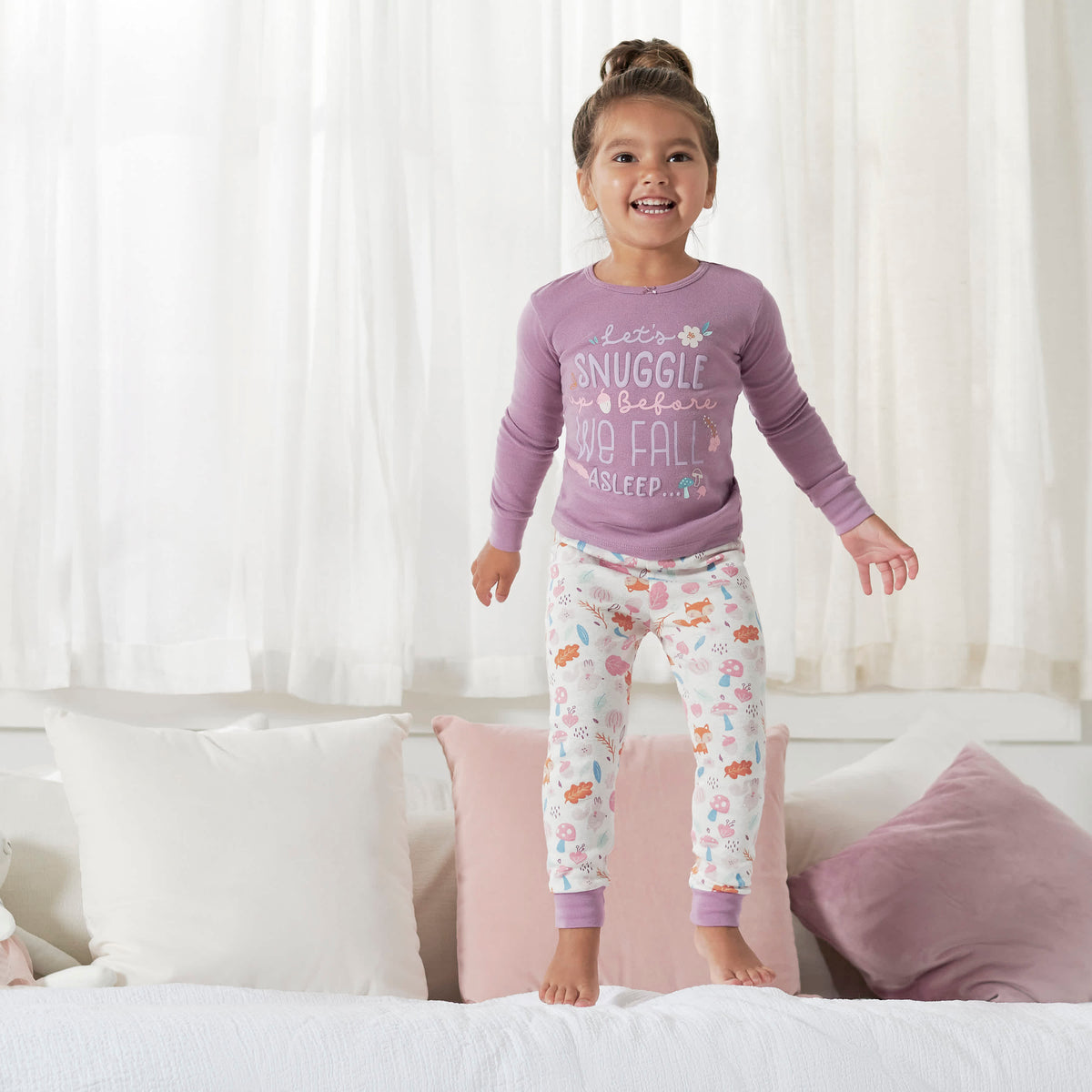 4-Piece Infant & Toddler Girls Purple Woodland Snug Fit Cotton Pajamas, view 4