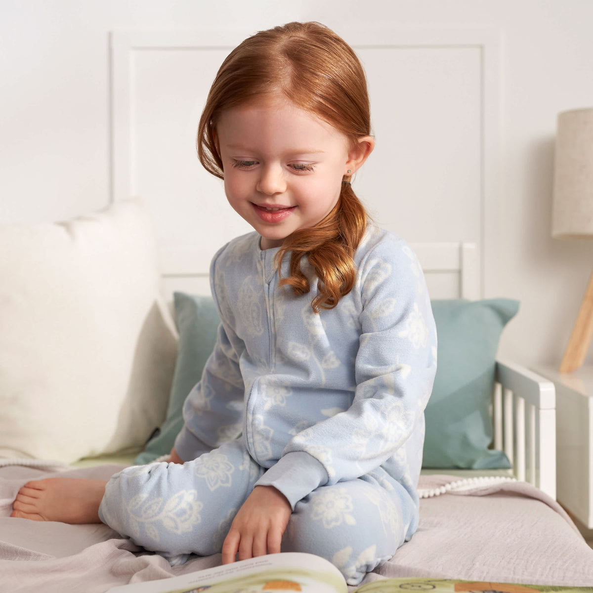 3-Pack Infant & Toddler Girls Blue Floral Footless Fleece Pajamas, view 4