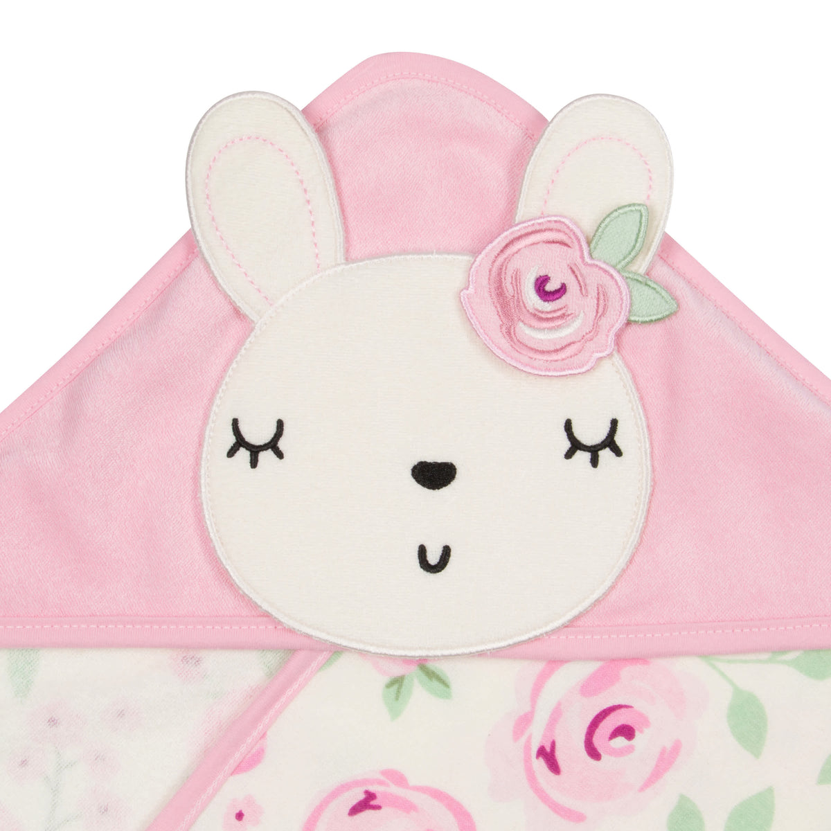 4-Piece Baby Girls Floral Hooded Towel & Washcloth Set, view 2