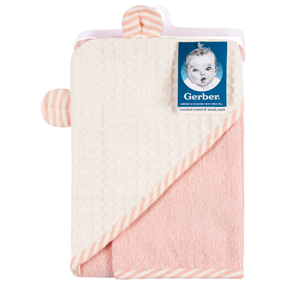 2-Pack Baby Girls Kitty Floral Hooded Towel and Washcloth Mitt Set, view 2