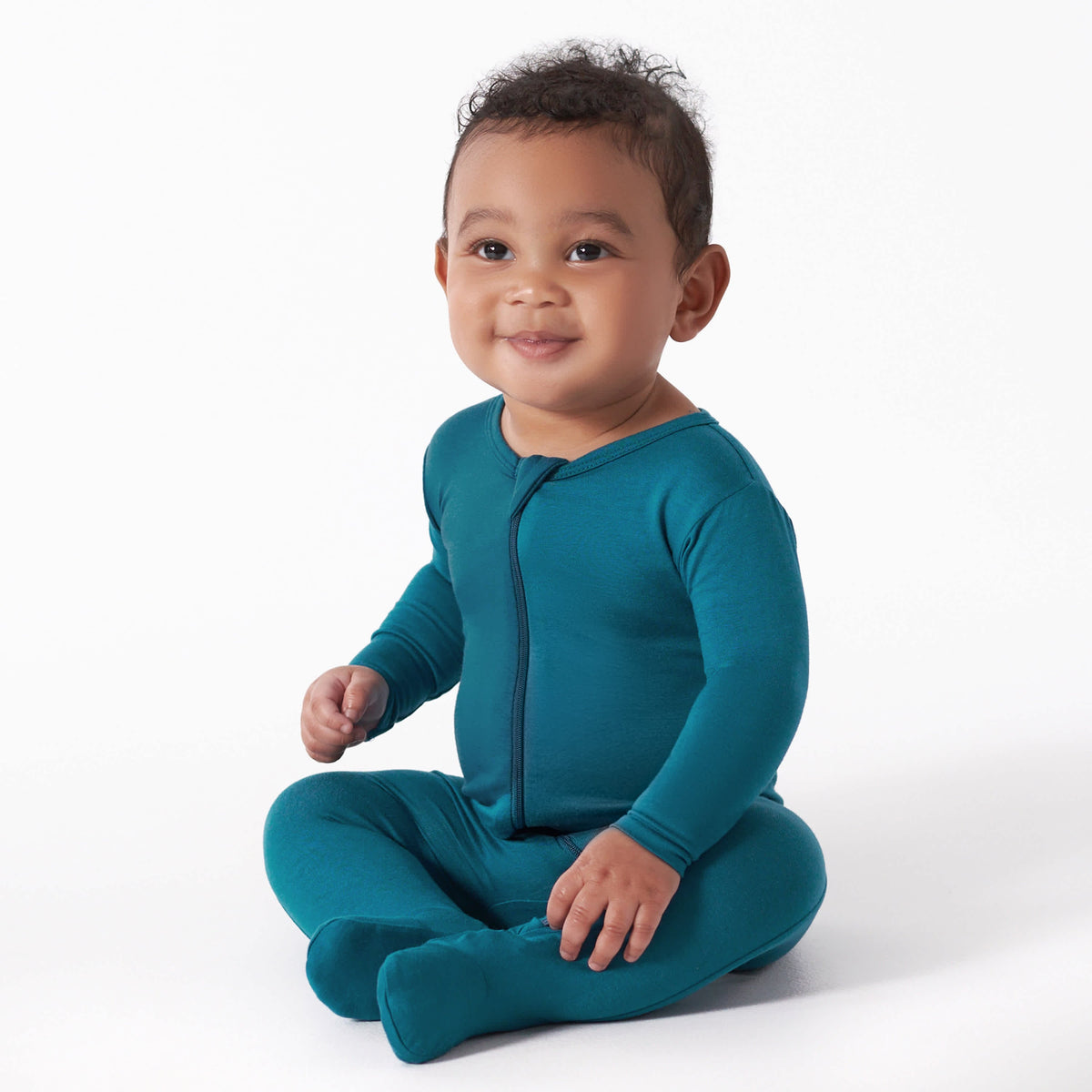 Baby & Toddler Ocean Teal Buttery Soft Viscose Made from Eucalyptus Snug Fit Footed Pajamas, view 3