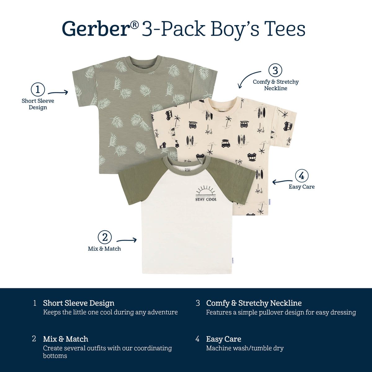 3-Pack Infant and Toddler Boys Stay Cool T-Shirts, view 6