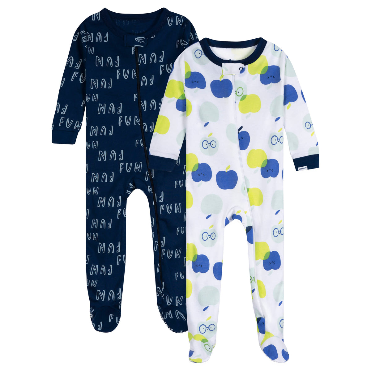 2-Pack Baby Boys Fun Apples Footed Pajamas