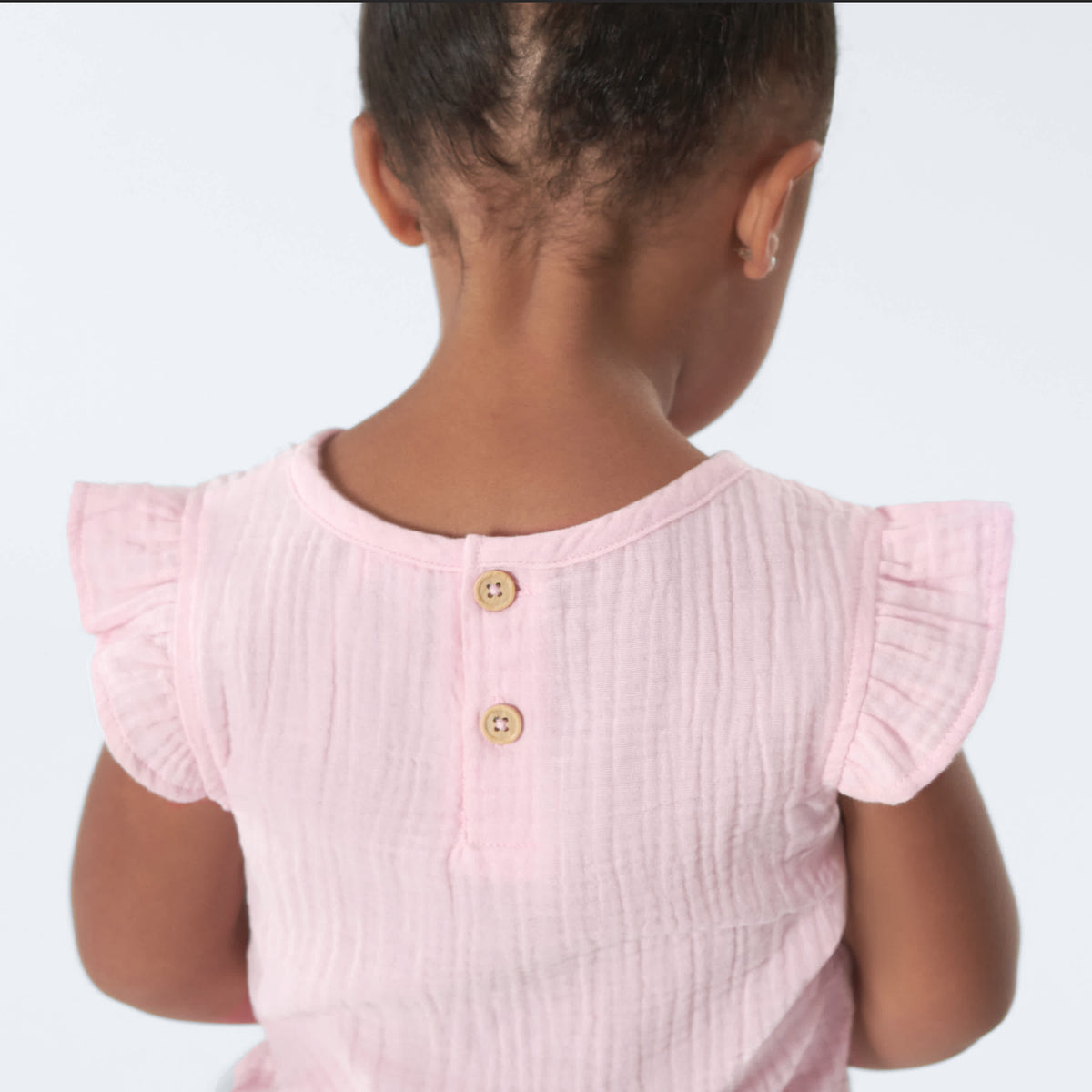 Infant & Toddler Girls Pink Gauze Flutter Sleeve Top, view 3