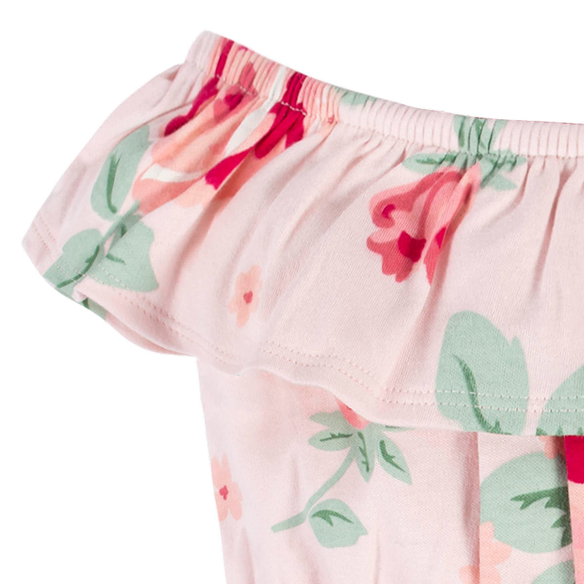 2-Piece Baby Girls Pink Garden Wide Neck Romper & Headband Set, view 3