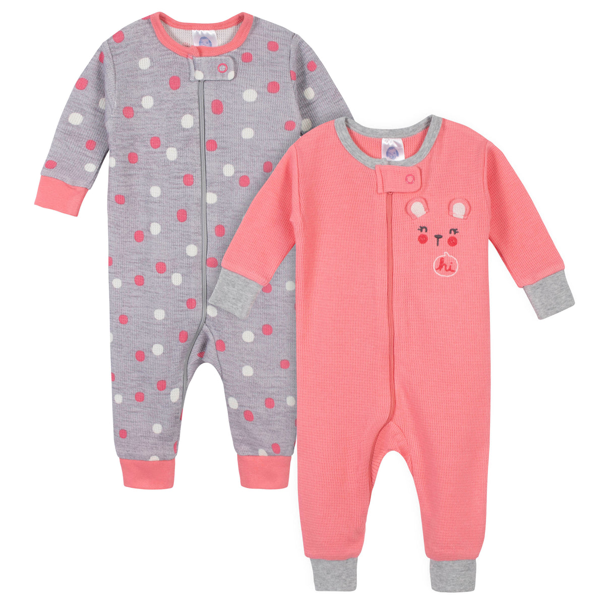 2-Pack Baby Girls Bear Thermal Footless Unionsuits